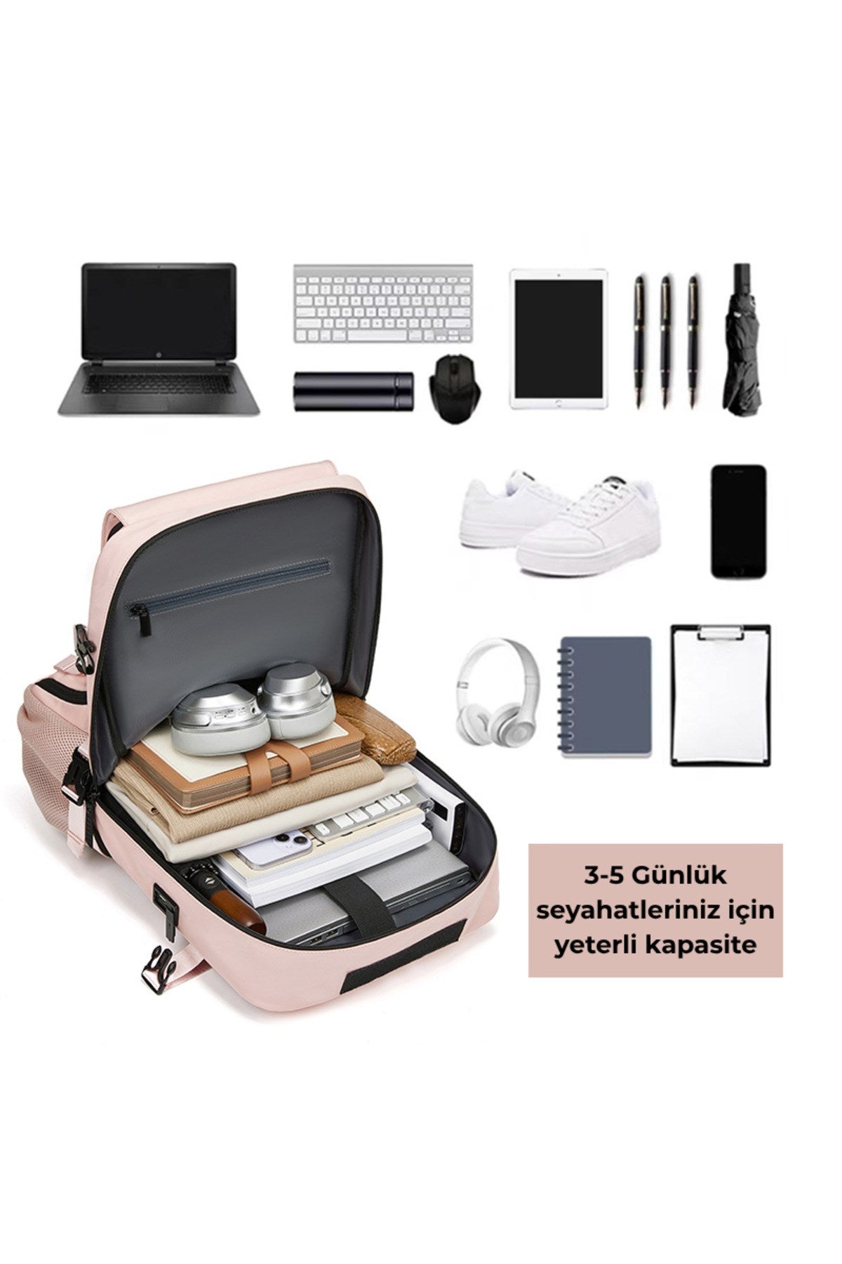 Ayakkabı Bölmeli Su Geçirmez Spor & Seyahat Sırt Çantası – 30L – 16” Laptop Bölmeli