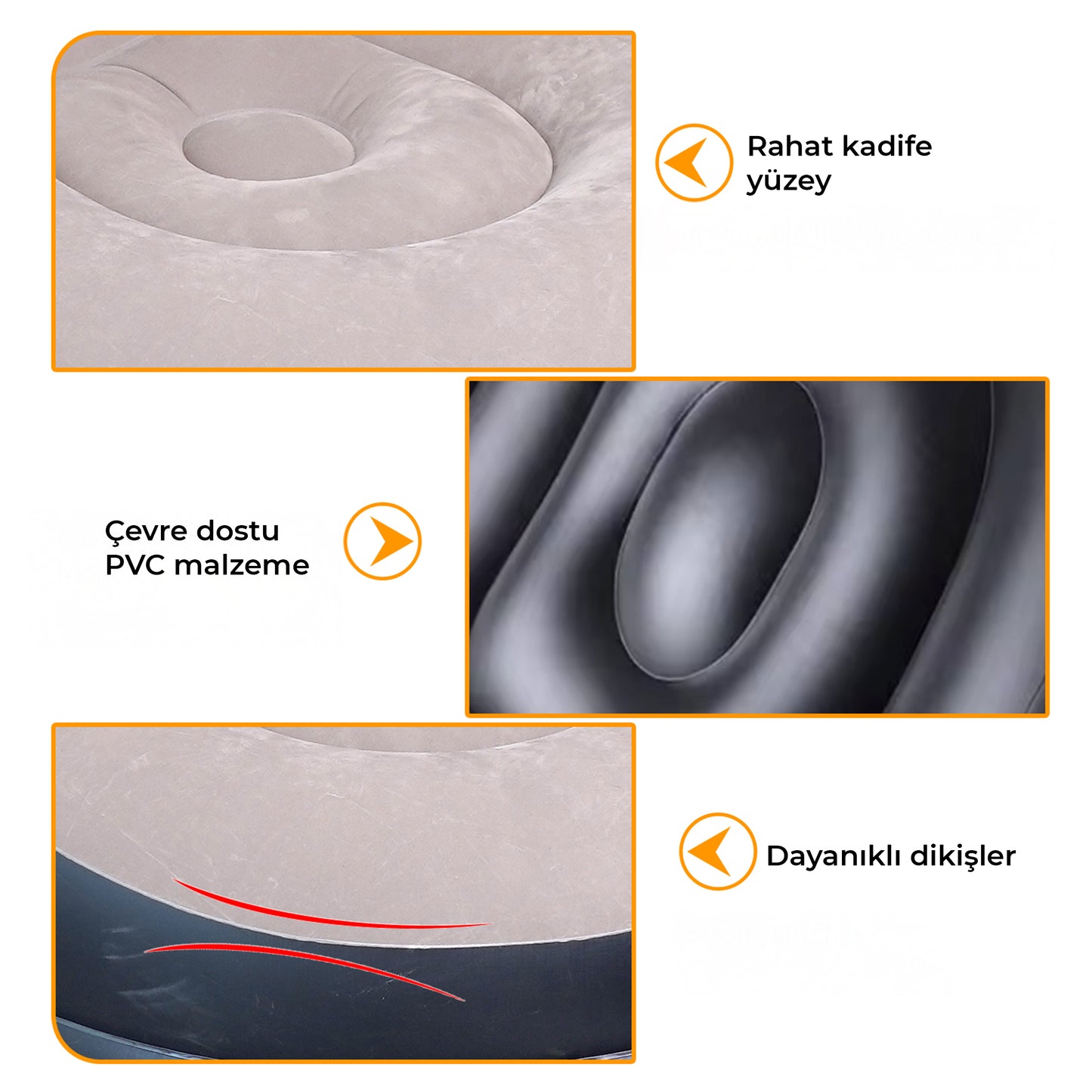 RELAXUS Şişme Koltuk ve Ayak Uzatma Pufu – Ev, Kamp, Ofis Kullanımı İçin, Pompa Hediyeli, Taşınabilir