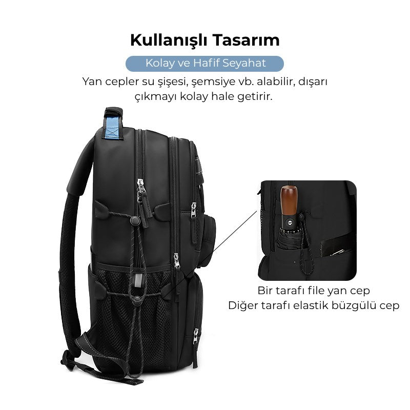 Su Geçirmez Seyahat Sırt Çantası - 17" inç Laptop Bölmeli - Kuru Islak Ayırma Bölgesi - Ortopedik