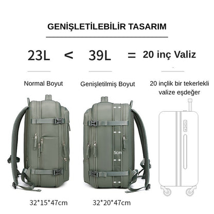 Su Geçirmez 39L Seyahat Sırt Çantası - 16" inç Laptop Bölmeli - Kuru Islak Ayırma Bölgesi - Ortopedik
