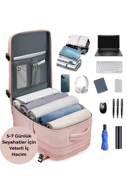 Su Geçirmez 16" inç 39L Ayakkabı Bölmeli Seyahat Sırt Çantası - Laptop Bölmeli, USB Şarj Girişli
