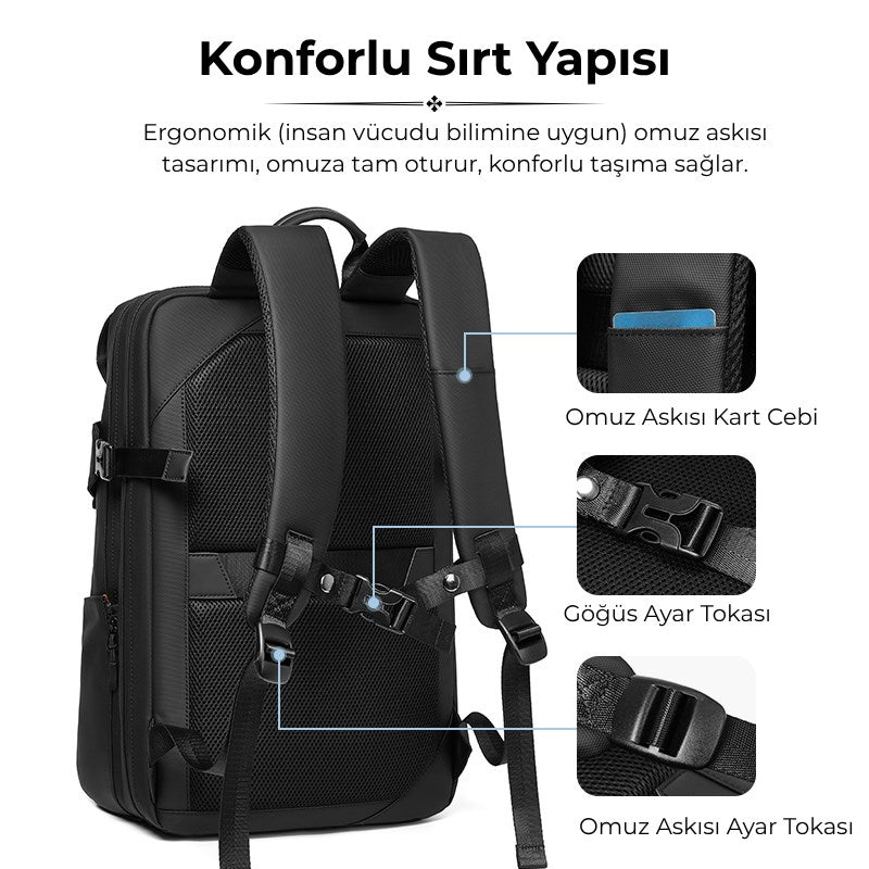 Su Geçirmez Seyahat Sırt Çantası - Yalıtımlı Çanta ve Islak Eşya Çantası Hediye - 16"inç Laptop Bölmeli