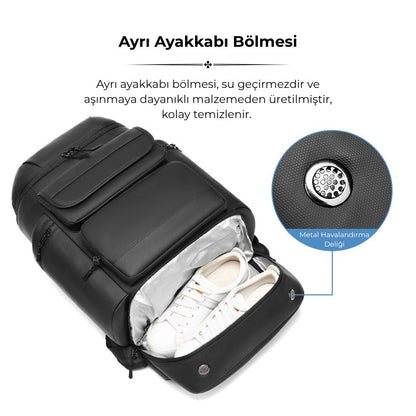 Su Geçirmez 40L Seyahat Sırt Çantası - 17" inç Laptop Bölmeli - İzolasyonlu Cep - Ayakkabı Bölmesi
