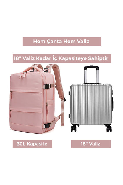 Su Geçirmez 16" inç 30L Ayakkabı Bölmeli Seyahat Sırt Çantası - Laptop Bölmeli, USB Şarj Girişli