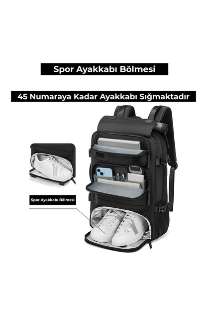 Ayakkabı Bölmeli Su Geçirmez Spor & Seyahat Sırt Çantası – 30L – 16” Laptop Bölmeli