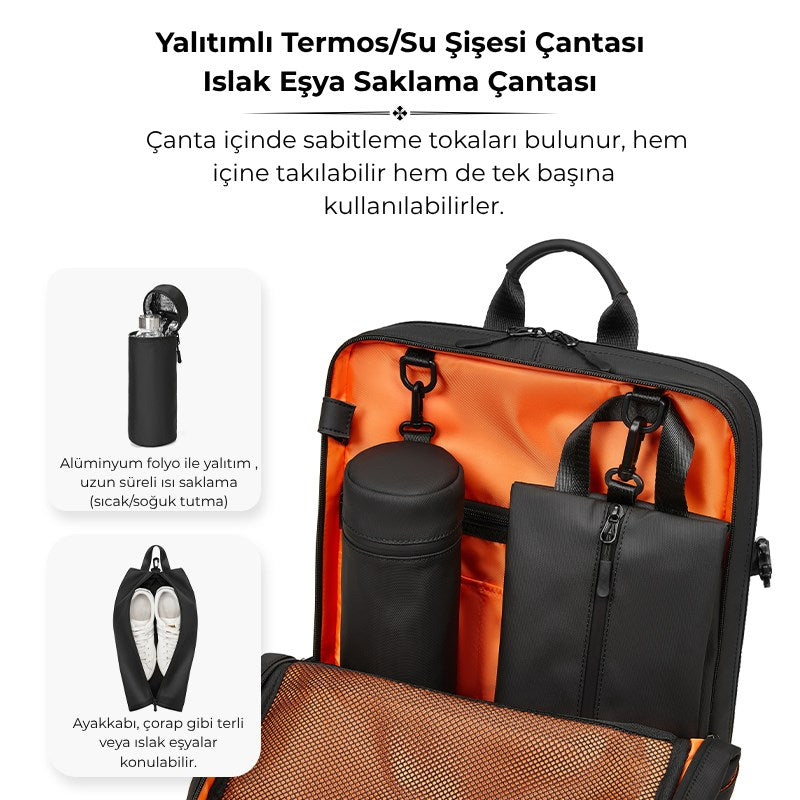 Su Geçirmez Seyahat Sırt Çantası - Yalıtımlı Çanta ve Islak Eşya Çantası Hediye - 16"inç Laptop Bölmeli