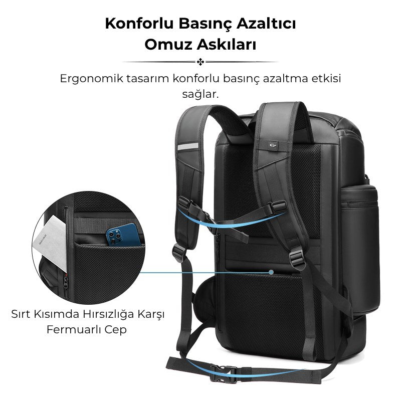 Su Geçirmez 40L Seyahat Sırt Çantası - 17" inç Laptop Bölmeli - İzolasyonlu Cep - Ayakkabı Bölmesi