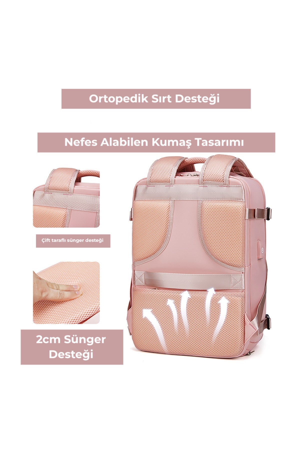 Su Geçirmez 16" inç 30L Ayakkabı Bölmeli Seyahat Sırt Çantası - Laptop Bölmeli, USB Şarj Girişli