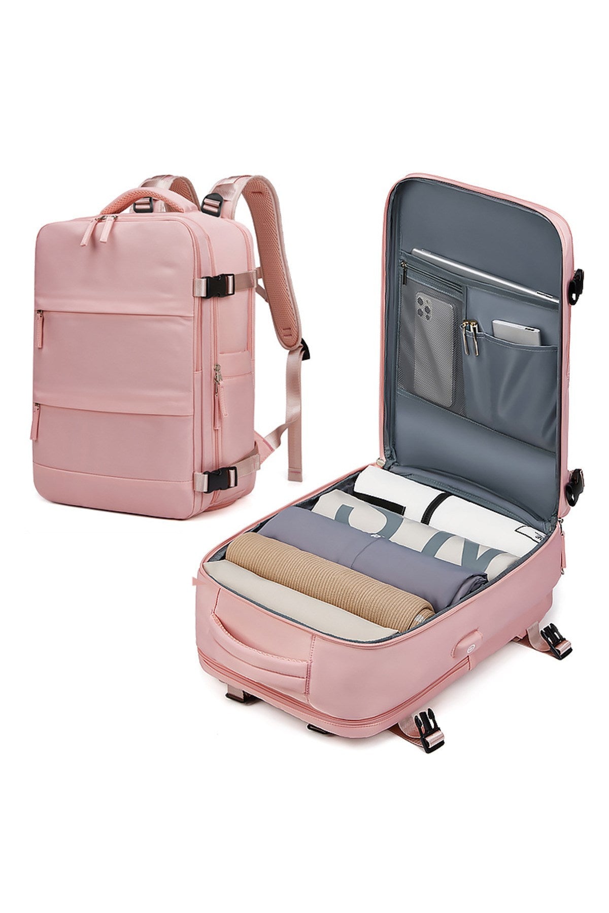 Su Geçirmez 16" inç 30L Ayakkabı Bölmeli Seyahat Sırt Çantası - Laptop Bölmeli, USB Şarj Girişli