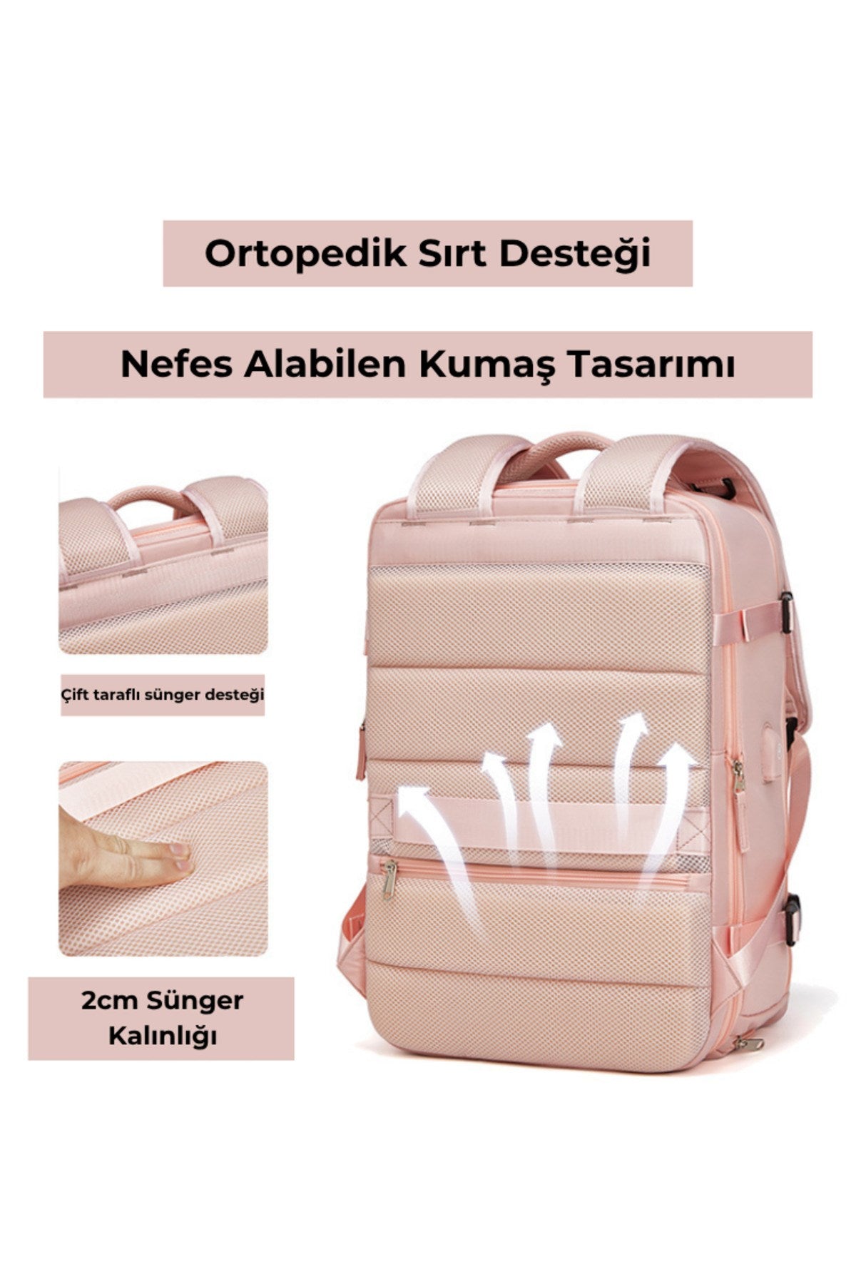 Su Geçirmez 16" inç 39L Ayakkabı Bölmeli Seyahat Sırt Çantası - Laptop Bölmeli, USB Şarj Girişli