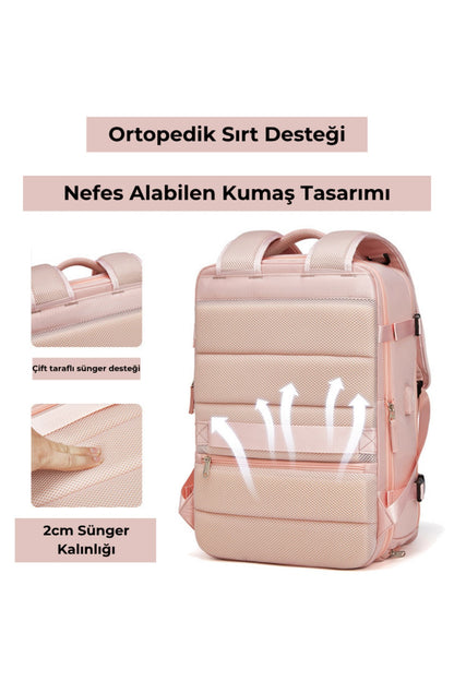 Su Geçirmez 16" inç 39L Ayakkabı Bölmeli Seyahat Sırt Çantası - Laptop Bölmeli, USB Şarj Girişli