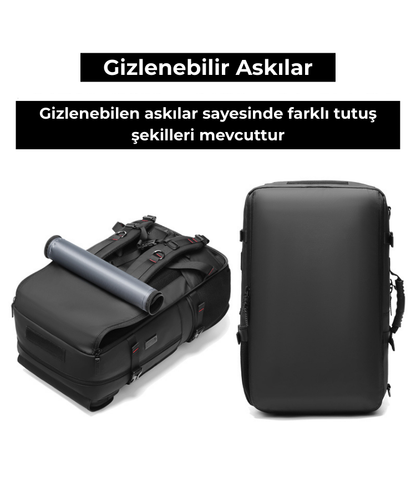 Su Geçirmez 17.3" inç 60L Ayakkabı Bölmeli Seyahat Sırt Çantası - Laptop Bölmeli, USB Şarj Girişli