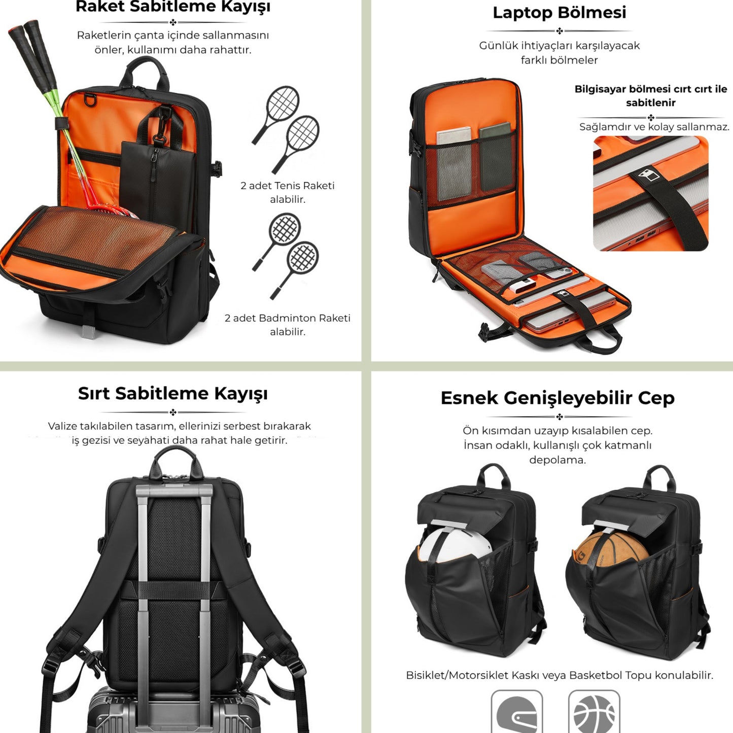 Su Geçirmez Seyahat Sırt Çantası - Yalıtımlı Çanta ve Islak Eşya Çantası Hediye - 16"inç Laptop Bölmeli