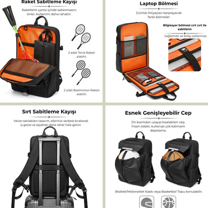 Su Geçirmez Seyahat Sırt Çantası - Yalıtımlı Çanta ve Islak Eşya Çantası Hediye - 16"inç Laptop Bölmeli