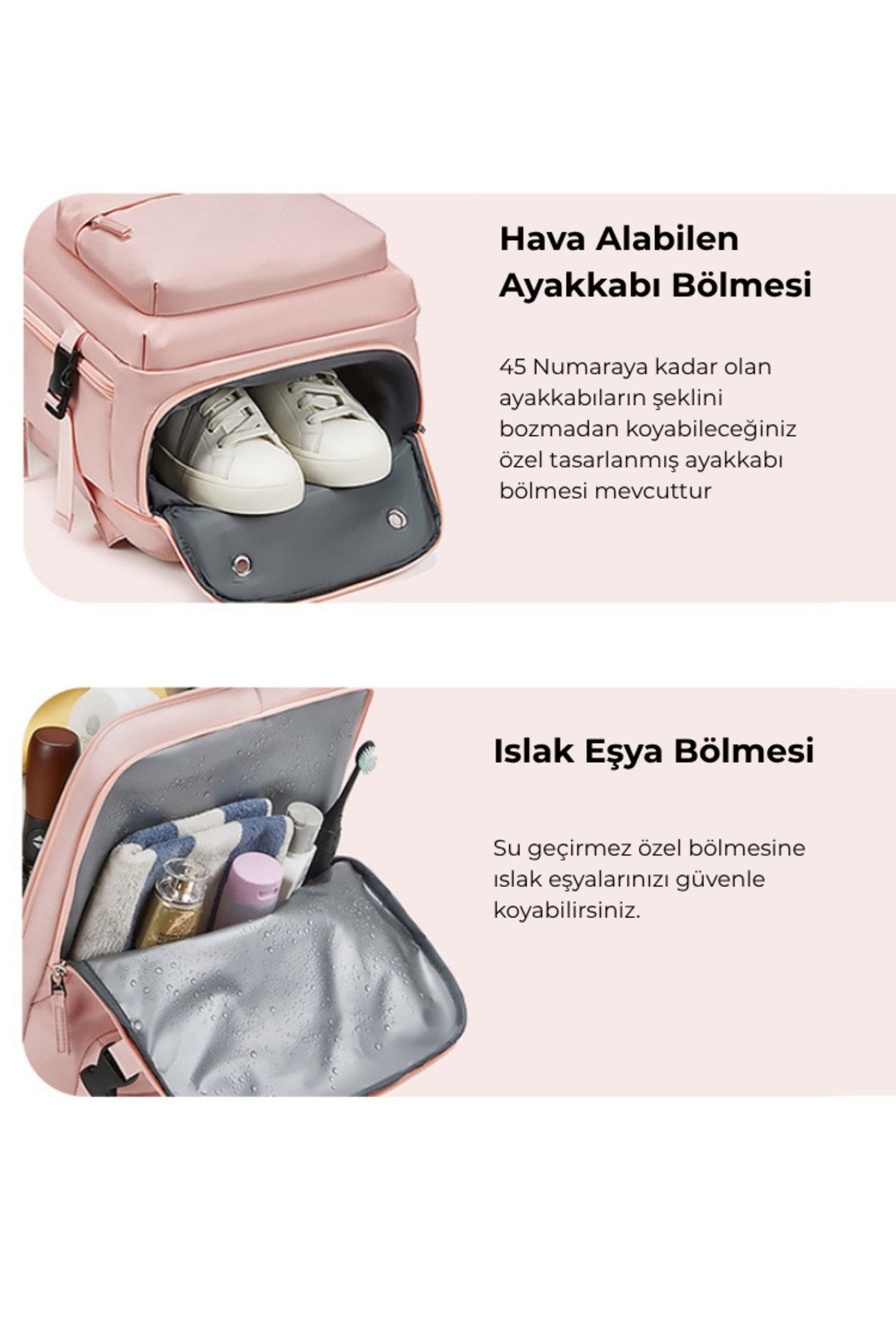 Su Geçirmez 16" inç 39L Ayakkabı Bölmeli Seyahat Sırt Çantası - Laptop Bölmeli, USB Şarj Girişli