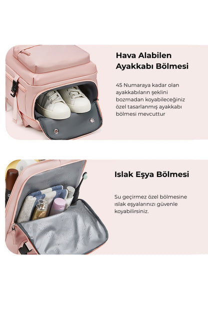 Su Geçirmez 16" inç 39L Ayakkabı Bölmeli Seyahat Sırt Çantası - Laptop Bölmeli, USB Şarj Girişli