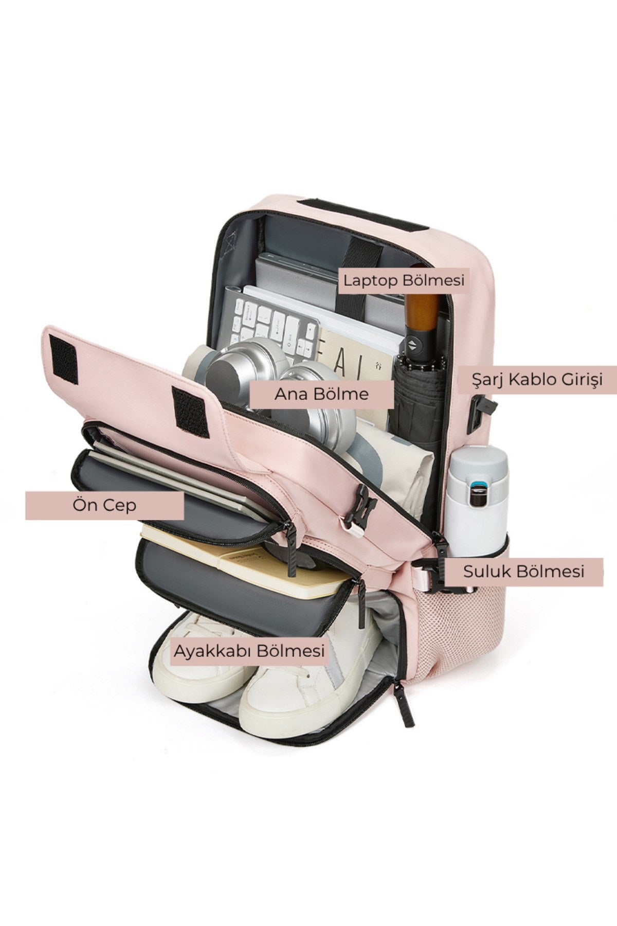 Ayakkabı Bölmeli Su Geçirmez Spor & Seyahat Sırt Çantası – 30L – 16” Laptop Bölmeli