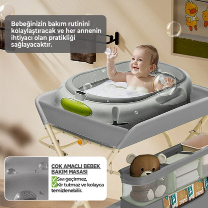 Portatif Bebek Alt Değiştirme Bakım Masası Sepetli Organizer Katlanabilir Taşınabilir İstasyon Tekerlekli Askılık