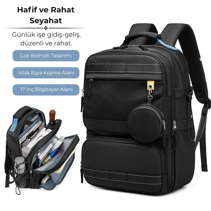 Su Geçirmez Seyahat Sırt Çantası - 17" inç Laptop Bölmeli - Kuru Islak Ayırma Bölgesi - Ortopedik
