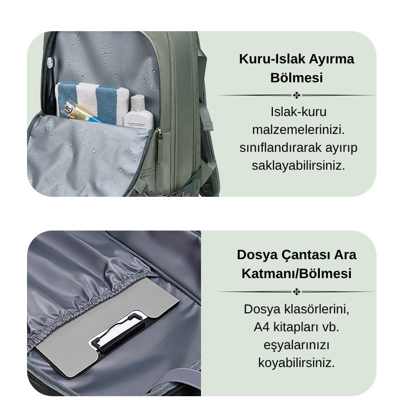 Su Geçirmez 39L Seyahat Sırt Çantası - 16" inç Laptop Bölmeli - Kuru Islak Ayırma Bölgesi - Ortopedik