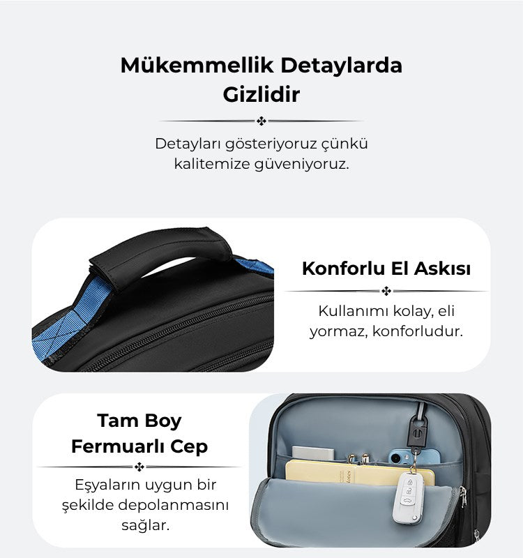Su Geçirmez Seyahat Sırt Çantası - 17" inç Laptop Bölmeli - Kuru Islak Ayırma Bölgesi - Ortopedik