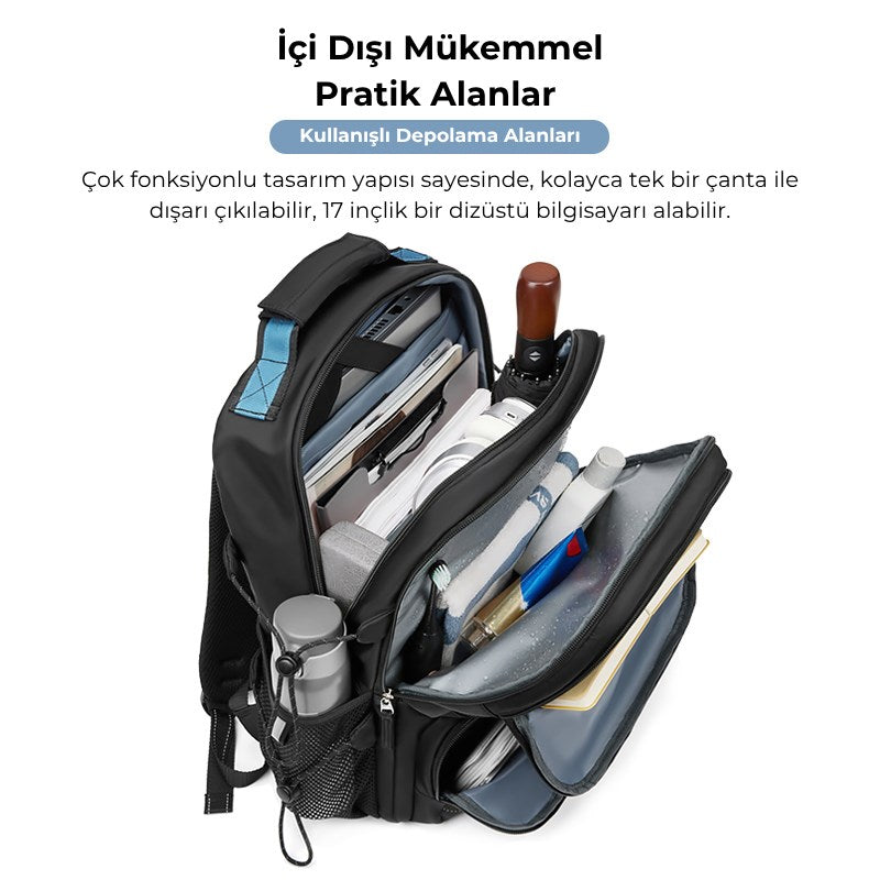 Su Geçirmez Seyahat Sırt Çantası - 17" inç Laptop Bölmeli - Kuru Islak Ayırma Bölgesi - Ortopedik