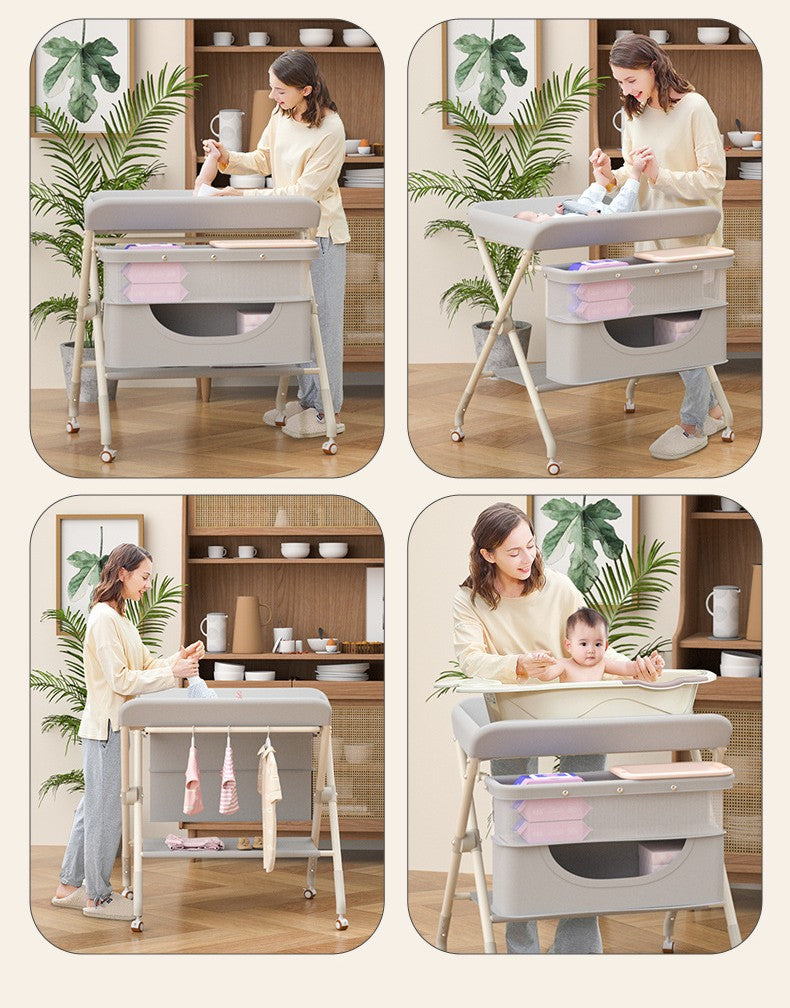 Portatif Bebek Alt Değiştirme Bakım Masası Sepetli Organizer Katlanabilir Taşınabilir İstasyon Tekerlekli Askılık