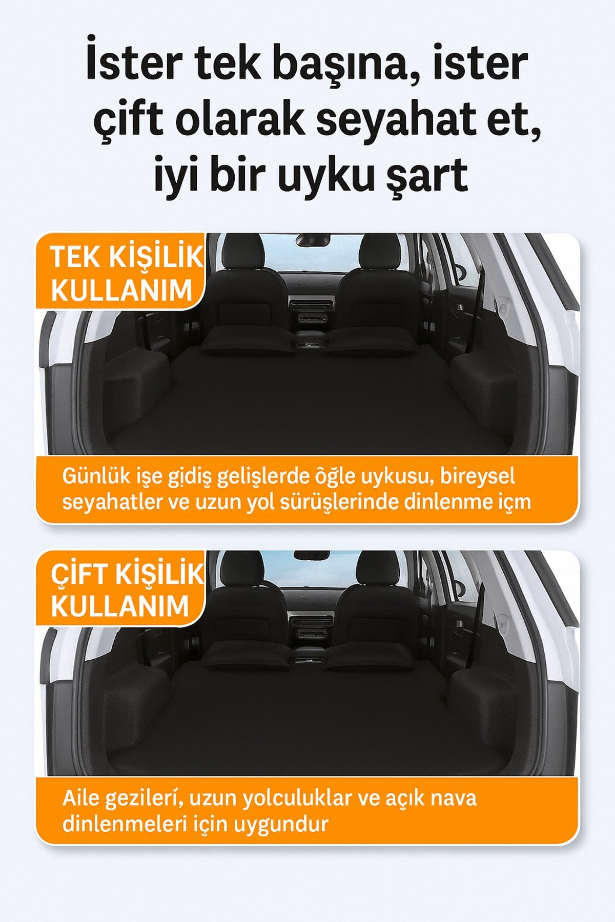 Chery Tiggo 8 Pro Uyumlu Araç İçi Şişme Yatak Ve Yastık Seti Pompa Siyah