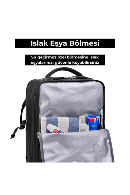 Su Geçirmez 16" inç 30L Ayakkabı Bölmeli Seyahat Sırt Çantası - Laptop Bölmeli, USB Şarj Girişli