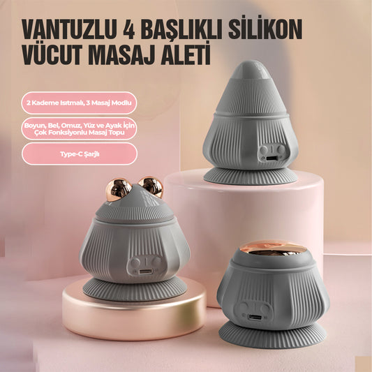 RELAXUS 4 Başlıklı Silikon Vücut Masaj Aleti – Şarjlı | 2 Kademe Isıtmalı, 3 Masaj Modlu