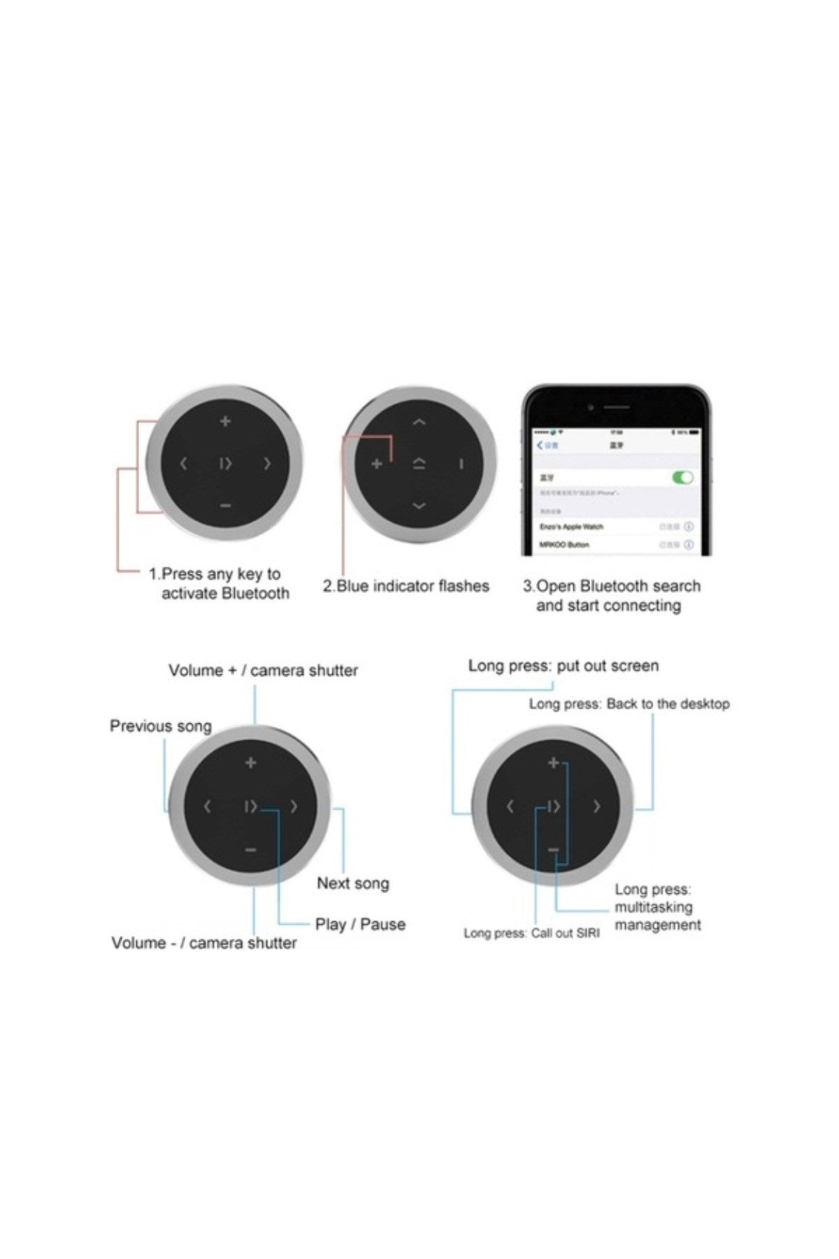 Araç Için Kablosuz Direksiyon Kumandası Cep Telefonu Kumandası Tutucu Hediyeli