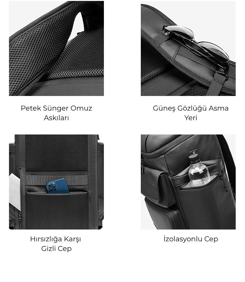 Su Geçirmez 40L Seyahat Sırt Çantası - 17" inç Laptop Bölmeli - İzolasyonlu Cep - Ayakkabı Bölmesi
