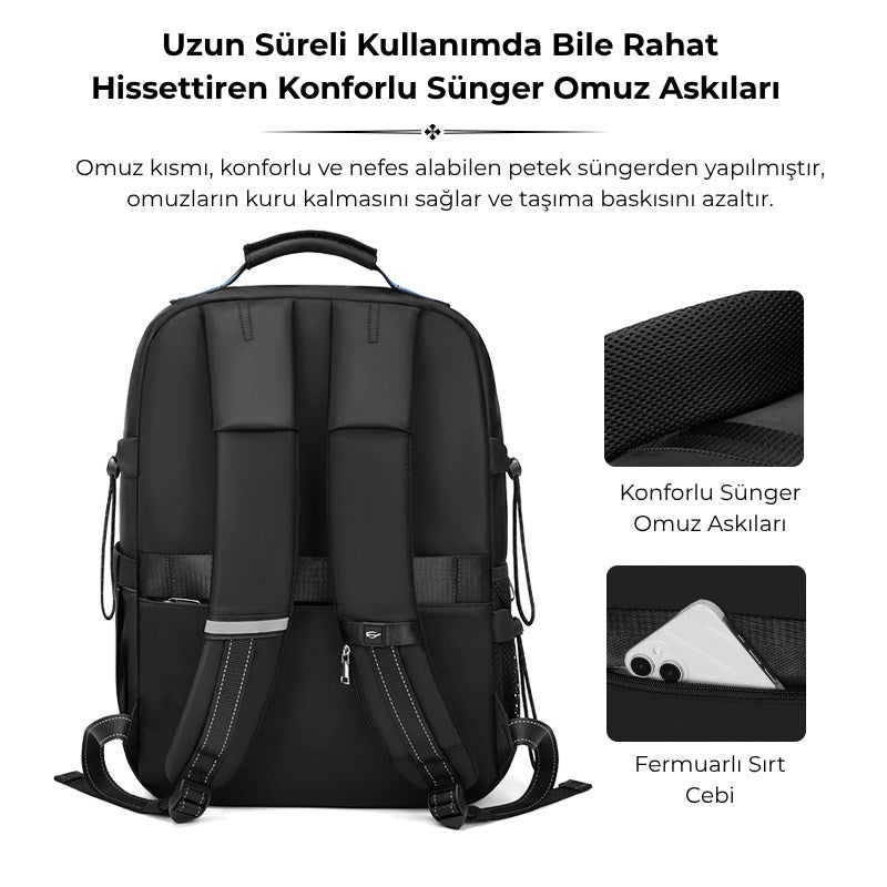 Su Geçirmez Seyahat Sırt Çantası - 17" inç Laptop Bölmeli - Kuru Islak Ayırma Bölgesi - Ortopedik