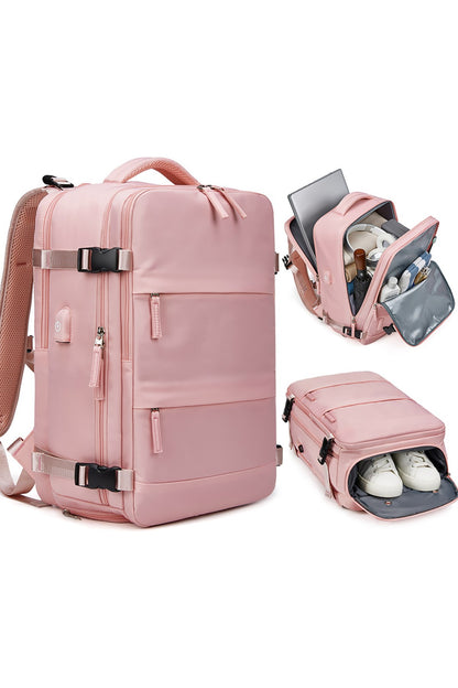 Su Geçirmez 16" inç 30L Ayakkabı Bölmeli Seyahat Sırt Çantası - Laptop Bölmeli, USB Şarj Girişli