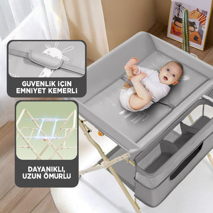 Portatif Bebek Alt Değiştirme Bakım Masası Sepetli Organizer Katlanabilir Taşınabilir İstasyon Tekerlekli Askılık